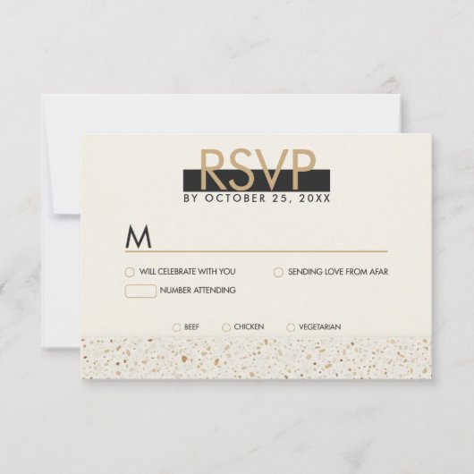 Minimalistische Elfenbein Terrazzo Wedding RSVP Ca Karte (Vorderseite)