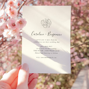 Minimalistische Elfenbeinblume Zeichnend Boho Wedd Einladung