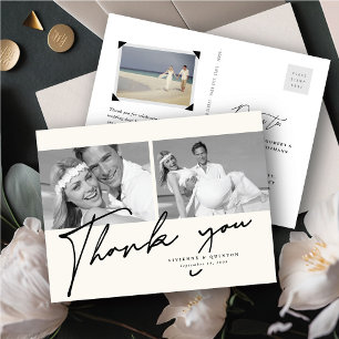 Minimalistische Elfenbeinrahmen 2 Foto Hochzeit Da Postkarte
