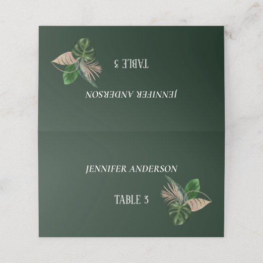 Minimalistische Emerald Blume Wedding Platzkarten (Außenseite Aufgefaltet)