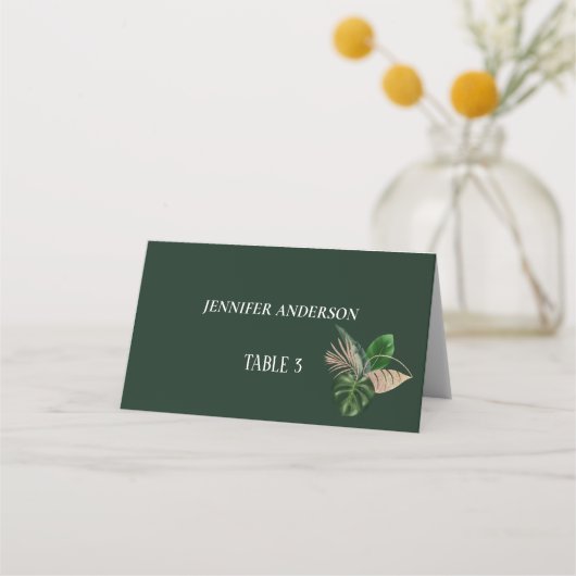 Minimalistische Emerald Blume Wedding Platzkarten (Vorderseite)
