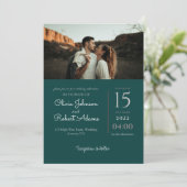 Minimalistische Emerald Green Foto Wedding Einladung (Stehend Vorderseite)
