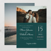 Minimalistische Emerald Green Foto Wedding Einladung (Vorne/Hinten)