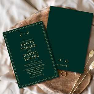 Minimalistische Emerald Green Gold Elegante Hochze Einladung