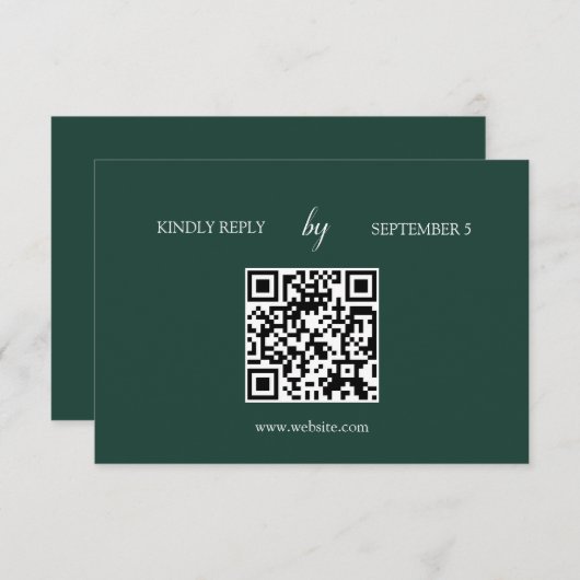 Minimalistische Emerald Green QR Code Wedding RSVP (Vorne/Hinten)