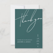 Minimalistische Emerald Green Script Typografy Wed Dankeskarte (Vorderseite)
