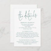 Minimalistische Emerald Green Writing Wedding Deta Begleitkarte (Vorne/Hinten)