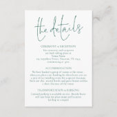 Minimalistische Emerald Green Writing Wedding Deta Begleitkarte (Vorderseite)