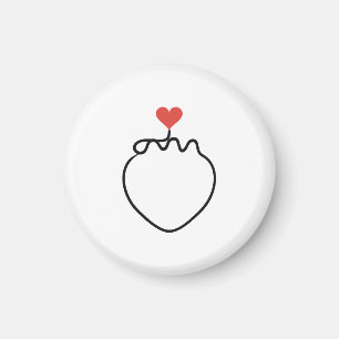 Minimalistische Erdbeere, One-Line-Art mit rotem H Magnet
