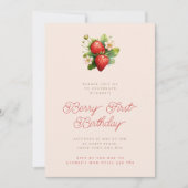 Minimalistische Erdbeeren Berry First Birthday Par Einladung (Vorderseite)