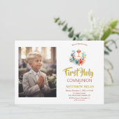 Minimalistische erste katholische Blumengemeinscha Einladung (Stehend Vorderseite)