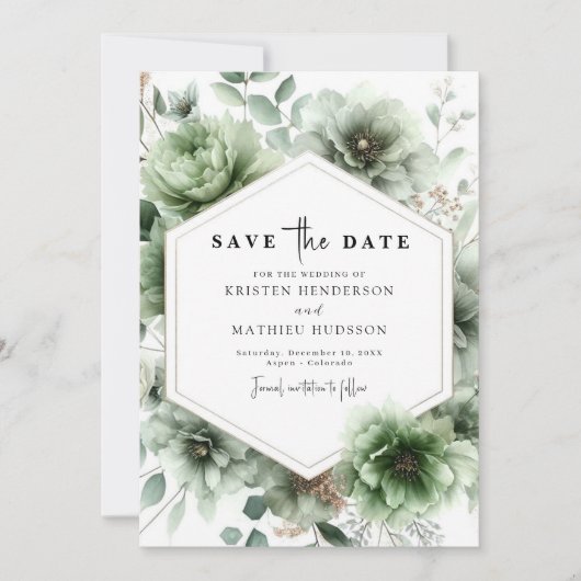 Minimalistische erthy Typografy Sage Green Wedding Save The Date (Vorderseite)
