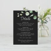 Minimalistische Eukalyptus Black Wedding Details Begleitkarte (Stehend Vorderseite)
