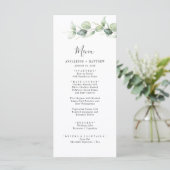 Minimalistische Eukalyptus-Blätter Elegante Hochze Menükarte (Stehend Vorderseite)