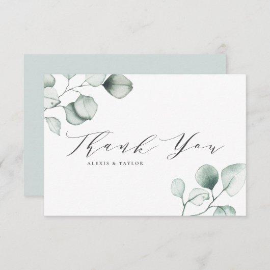 Minimalistische Eukalyptus-Blätter Hochzeiten Dankeskarte (Vorne/Hinten)
