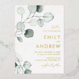 Minimalistische Eukalyptus-Blätter Hochzeiten Folieneinladung