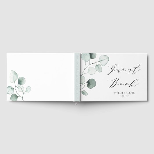 Minimalistische Eukalyptus-Blätter Hochzeiten Gästebuch (Voll)