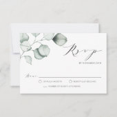 Minimalistische Eukalyptus-Blätter Hochzeiten RSVP Karte (Vorderseite)