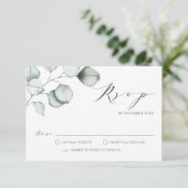 Minimalistische Eukalyptus-Blätter Hochzeiten RSVP Karte (Stehend Vorderseite)