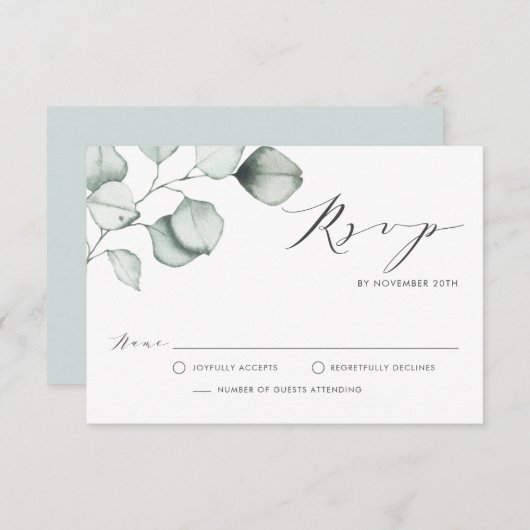 Minimalistische Eukalyptus-Blätter Hochzeiten RSVP Karte (Vorne/Hinten)
