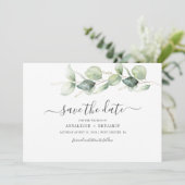 Minimalistische Eukalyptus-Blätter Hochzeiten Save The Date (Stehend Vorderseite)