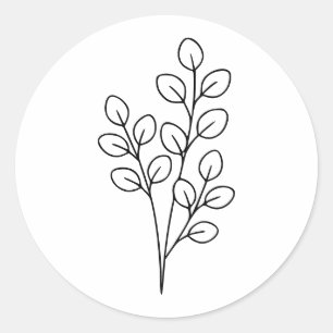 Minimalistische Eukalyptus-Botanik-Linienkunst Runder Aufkleber