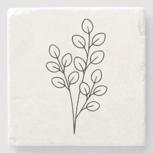 Minimalistische Eukalyptus-Botanik-Linienkunst Steinuntersetzer