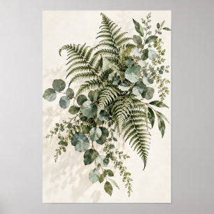 Minimalistische Eukalyptus-Farn-Botanik-Wandkunst Poster