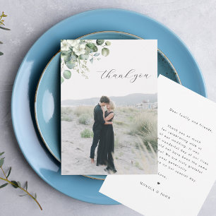 Minimalistische Eukalyptus Floral Foto Hochzeit Dankeskarte