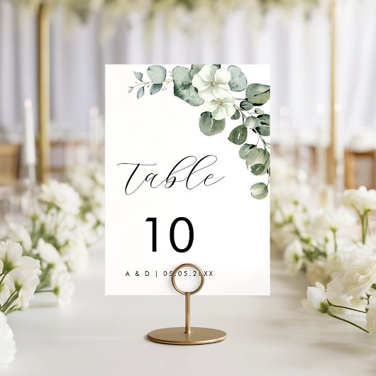 Minimalistische Eukalyptus Floral Wedding Tischnummer