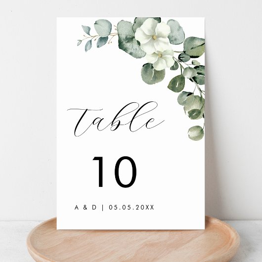 Minimalistische Eukalyptus Floral Wedding Tischnummer