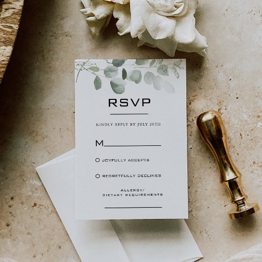 Minimalistische Eukalyptus Foliage Formal RSVP-Kar RSVP Karte