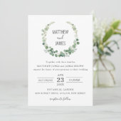 Minimalistische Eukalyptus Greenery Gay Wedding Einladung (Stehend Vorderseite)