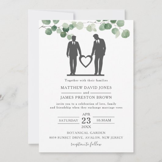 Minimalistische Eukalyptus Greenery Gay Wedding Gr Einladung (Vorderseite)