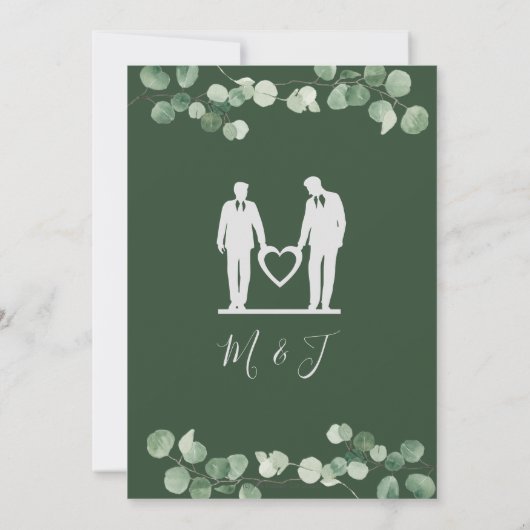 Minimalistische Eukalyptus Greenery Gay Wedding Gr Einladung (Rückseite)