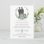 Minimalistische Eukalyptus Greenery Gay Wedding Gr Einladung (Stehend Vorderseite)