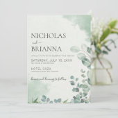 Minimalistische Eukalyptus Greenery Wedding Einladung (Stehend Vorderseite)