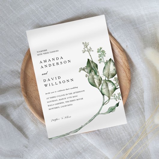 Minimalistische Eukalyptus Greenery Wedding Einladung