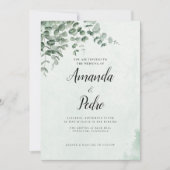 Minimalistische Eukalyptus Greenery Wedding Einladung (Vorderseite)