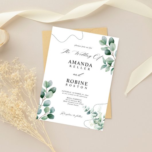 Minimalistische Eukalyptus-Grüne Einladung zur Hoc