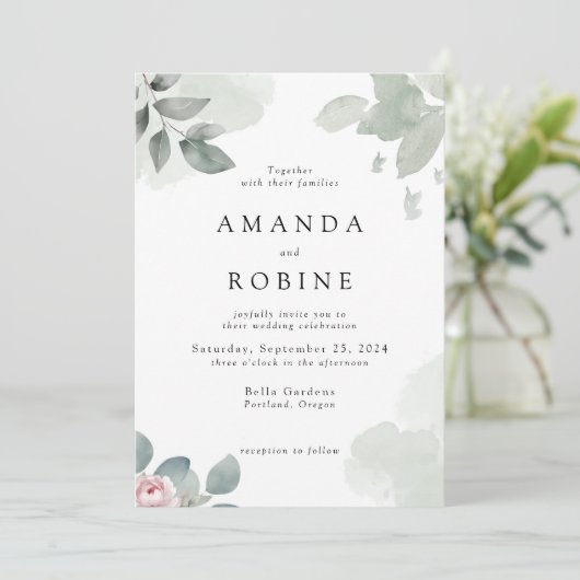 Minimalistische Eukalyptus-Grüne Einladung zur Hoc (Stehend Vorderseite)