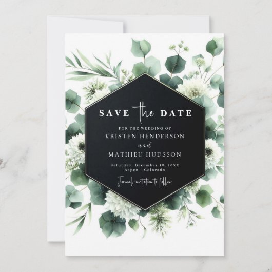 Minimalistische Eukalyptus-Hochzeit Save The Date (Vorderseite)