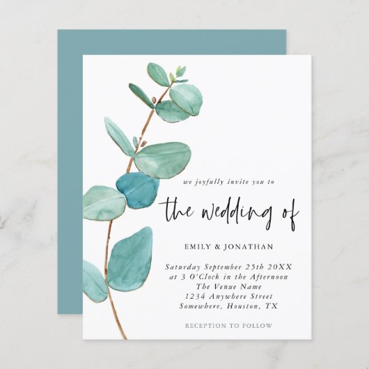 Minimalistische Eukalyptus-Hochzeitseinladung (Vorne/Hinten)