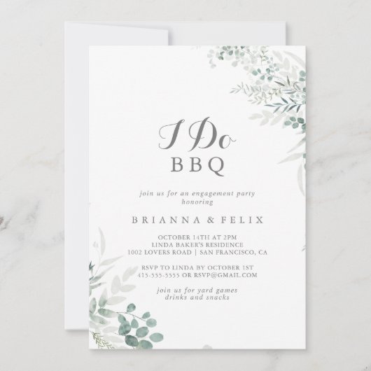 Minimalistische Eukalyptus I GRILLEN Engagement Pa Einladung (Vorderseite)