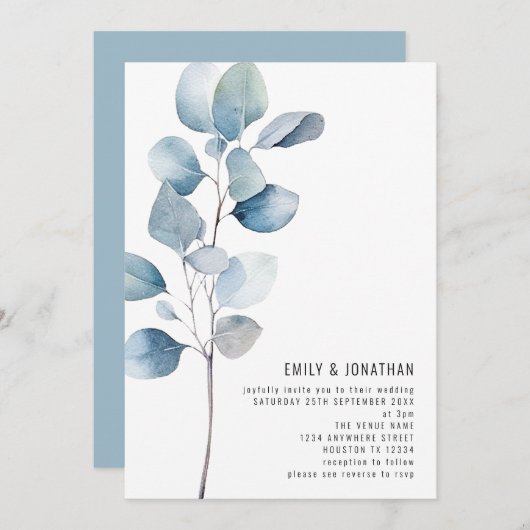 Minimalistische Eukalyptus-QR-Hochzeit Einladung (Vorne/Hinten)