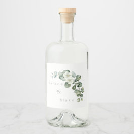 Minimalistische Eukalyptus Wedding White Alkoholflaschenetikett