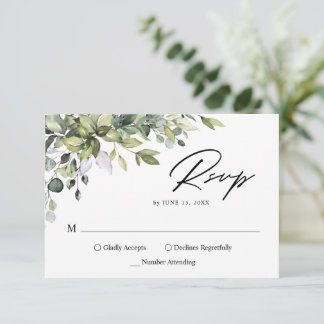 Minimalistische Eukalyptusblätter Grüne Hochzeit RSVP Karte