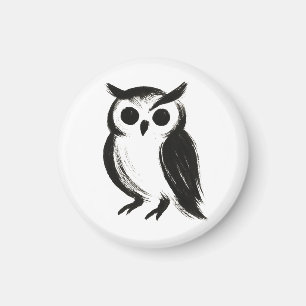 Minimalistische Eule – Tierillustration mit Tusche Magnet