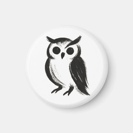 Minimalistische Eule – Tierillustration mit Tusche Magnet (Vorne)