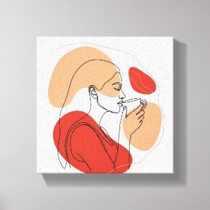 Minimalistische Face Line Kunst mit Kaffee - Moder Leinwanddruck